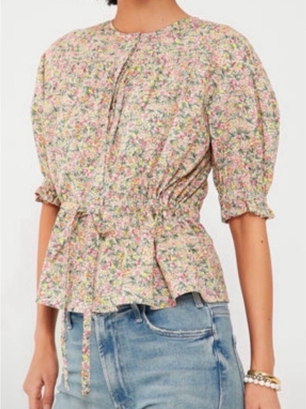 The Shirt by Rochelle Behrens Kayla Floral Puff Sleeve Top Size Large